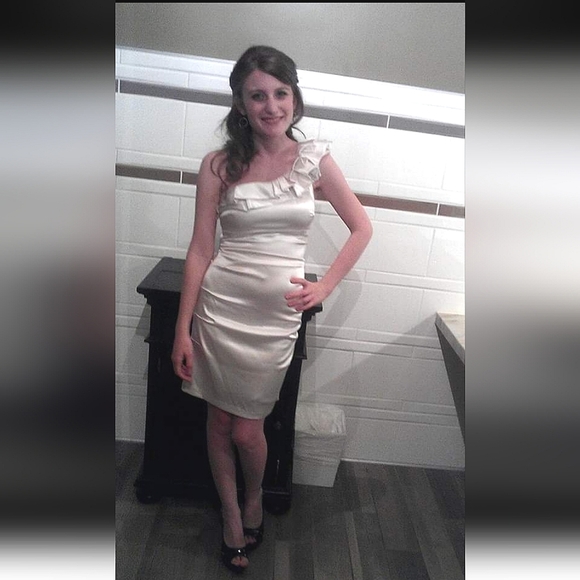 B. Darlin Satin Bodycon One Shoulder Ruffle Mini Dress - Picture 1 of 4